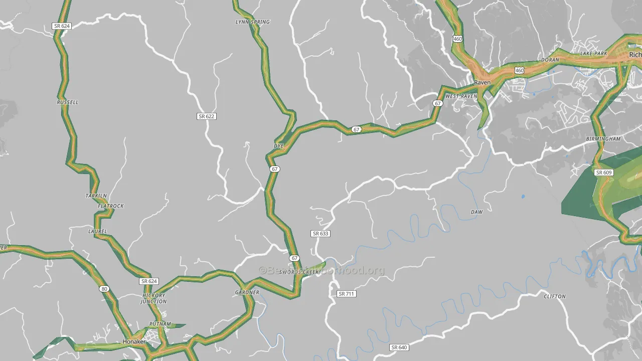 Swords Creek, VA Map of Noise Levels in Swords Creek