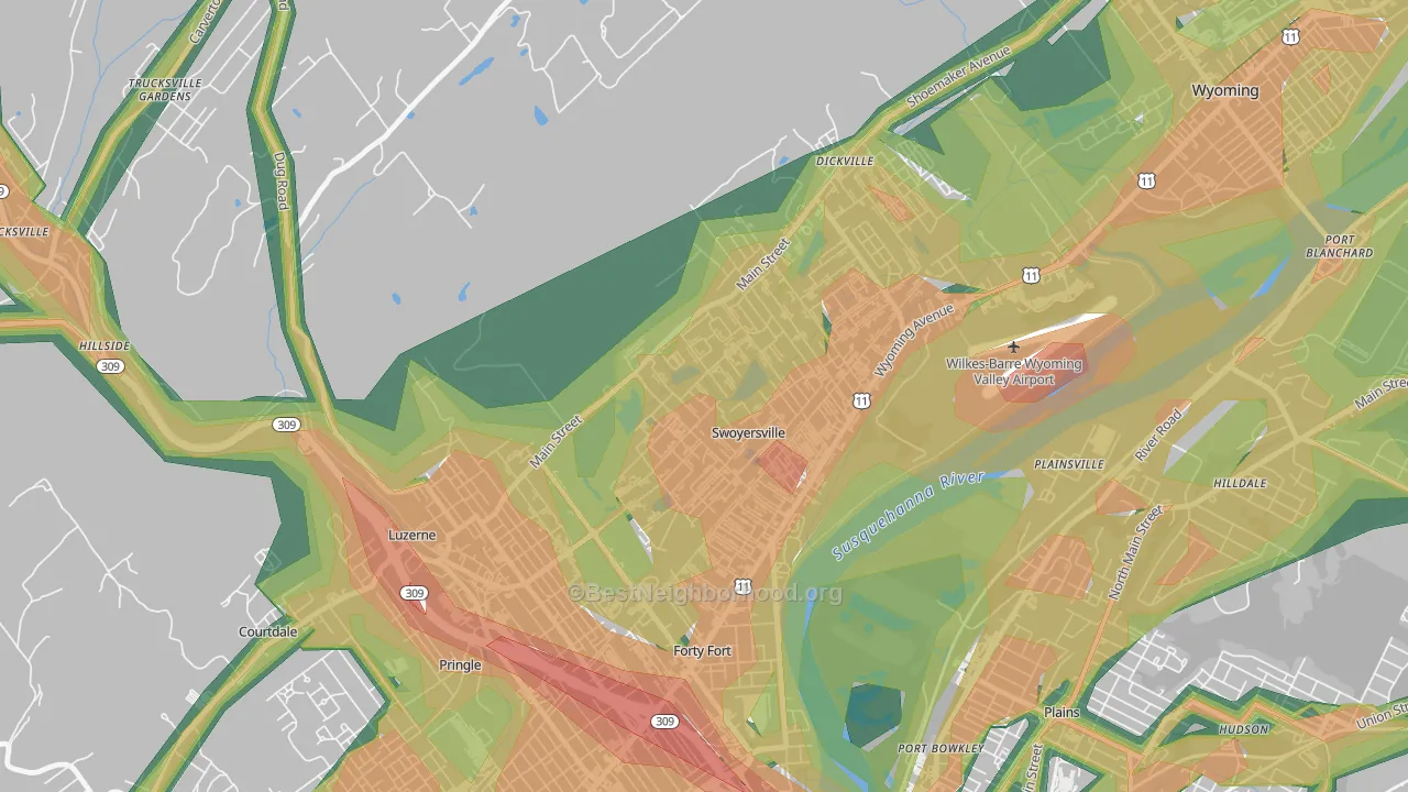Swoyersville, PA Map of Noise Levels in Swoyersville