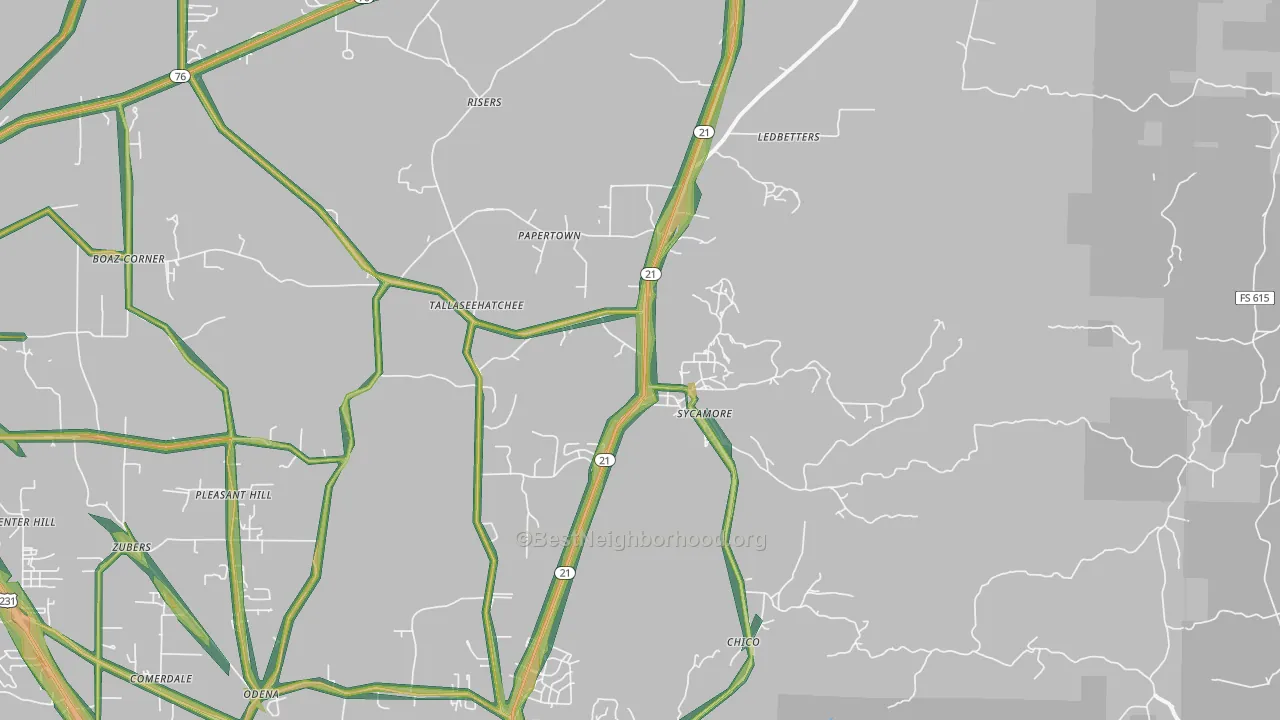 Sycamore, AL Map of Noise Levels in Sycamore