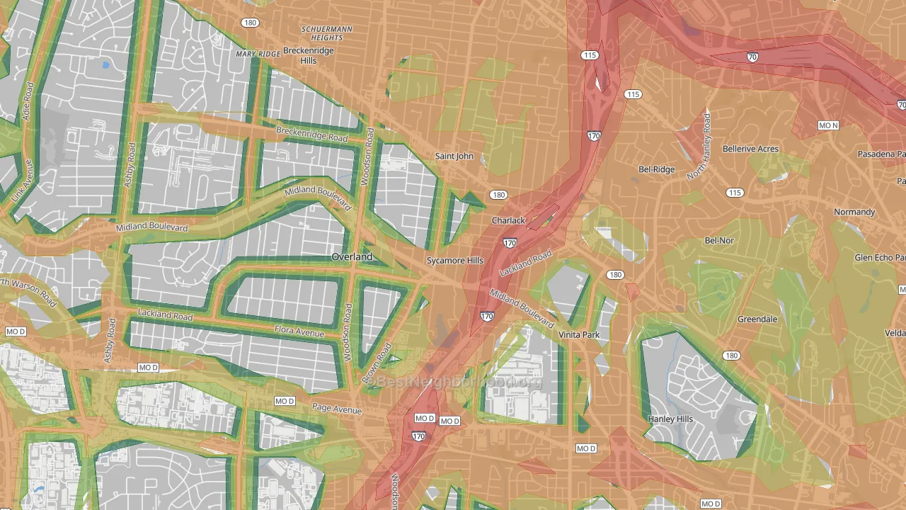 Sycamore Hills, MO Map of Noise Levels in Sycamore Hills