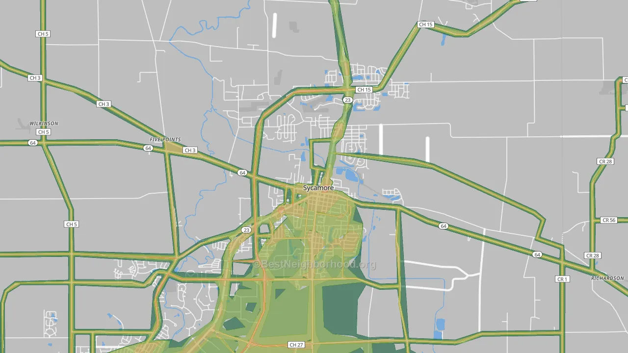 Sycamore, IL Map of Noise Levels in Sycamore