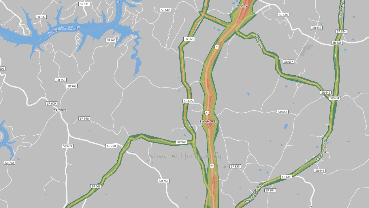 Sycamore, VA Map of Noise Levels in Sycamore