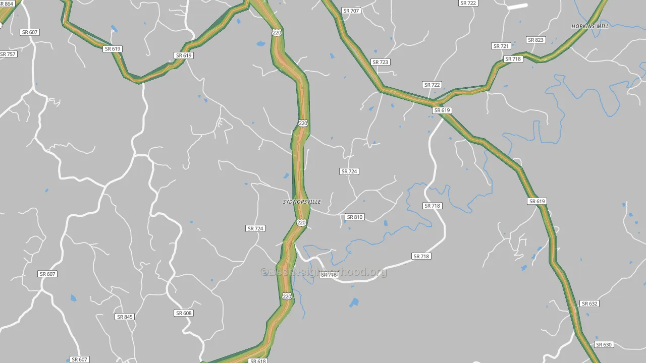 Sydnorsville, VA Map of Noise Levels in Sydnorsville