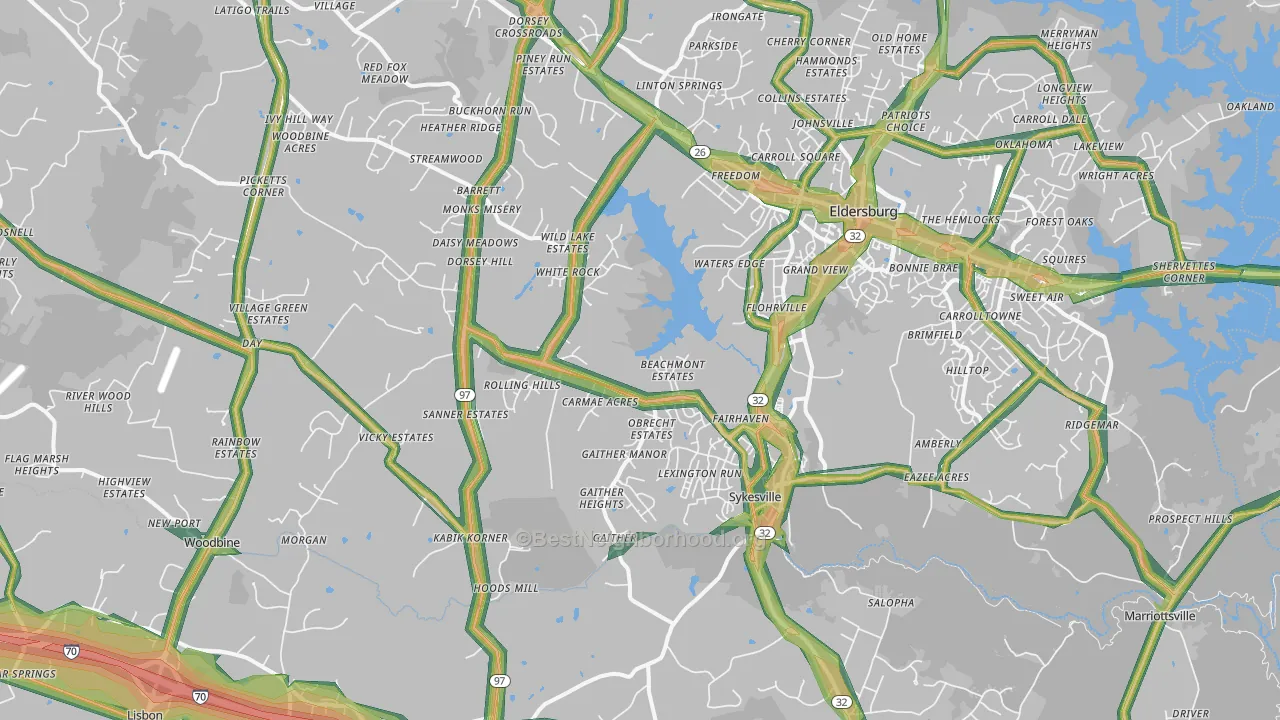 Sykesville, MD Map of Noise Levels in Sykesville
