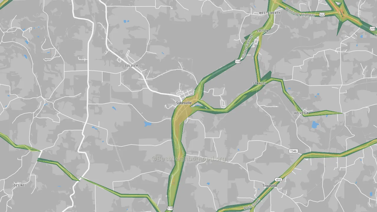 Sykesville, PA Map of Noise Levels in Sykesville
