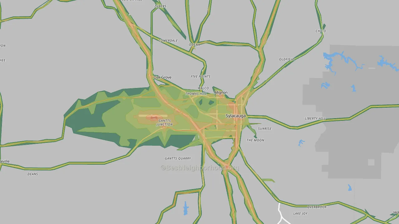 Sylacauga, AL Map of Noise Levels in Sylacauga