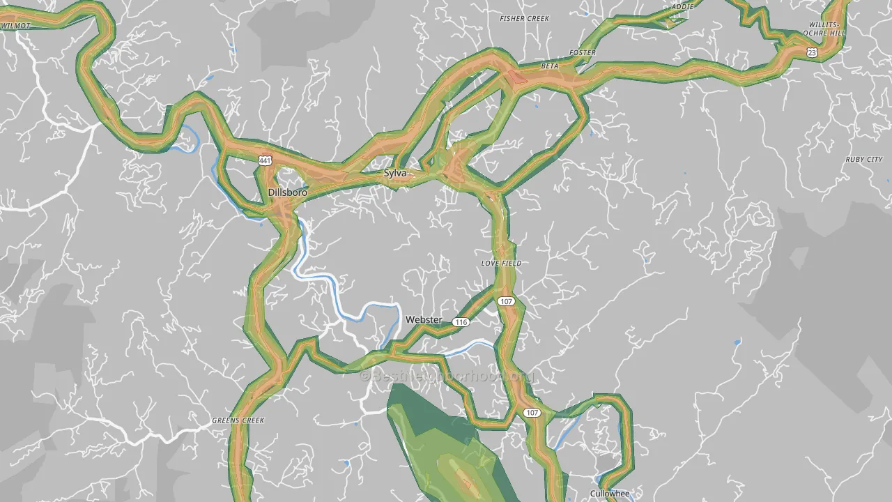 Sylva, NC Map of Noise Levels in Sylva