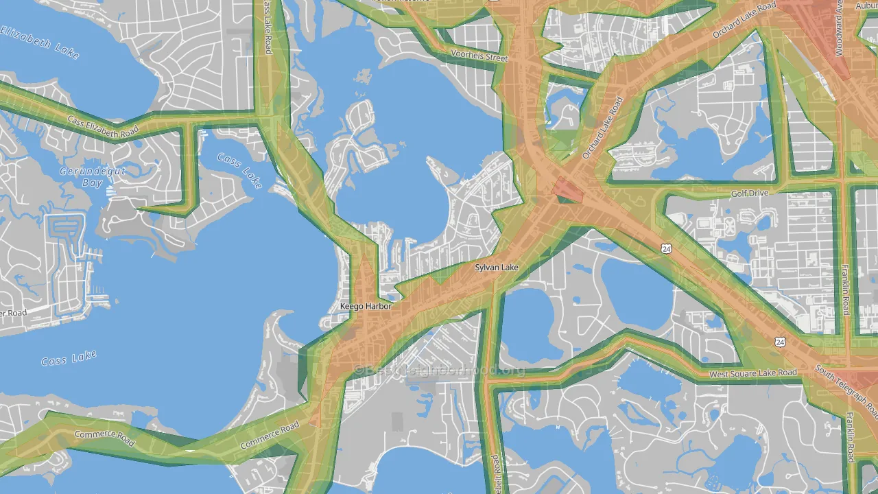 Sylvan Lake, MI Map of Noise Levels in Sylvan Lake