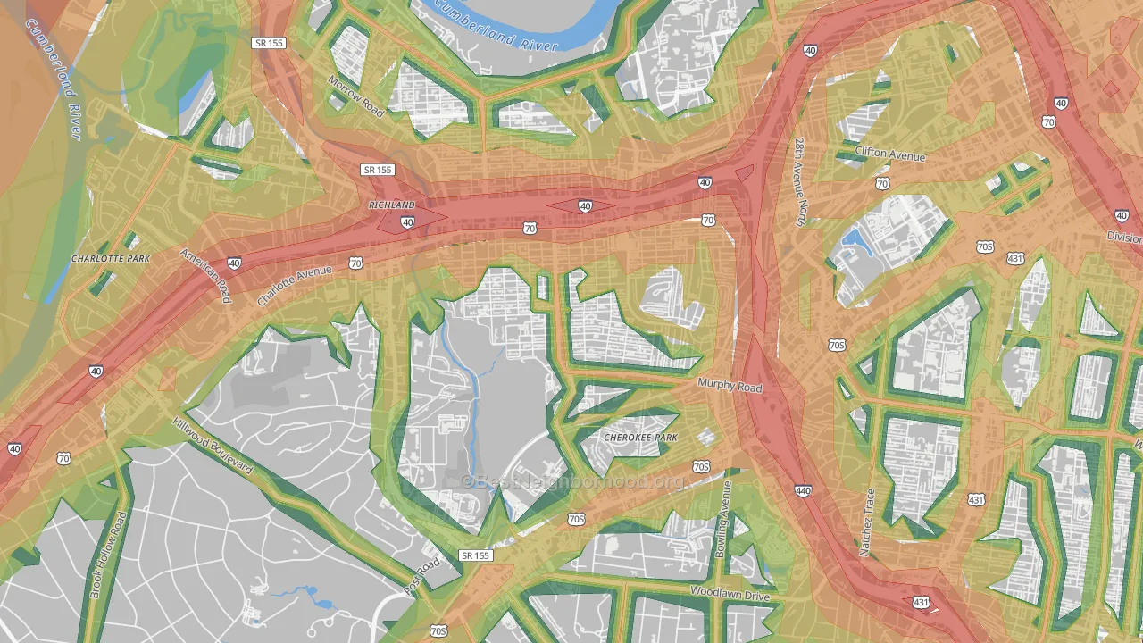 Sylvan Park, Nashville, TN Map of Noise Levels in Sylvan Park