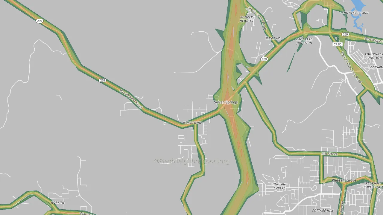 Sylvan Springs, AL Map of Noise Levels in Sylvan Springs