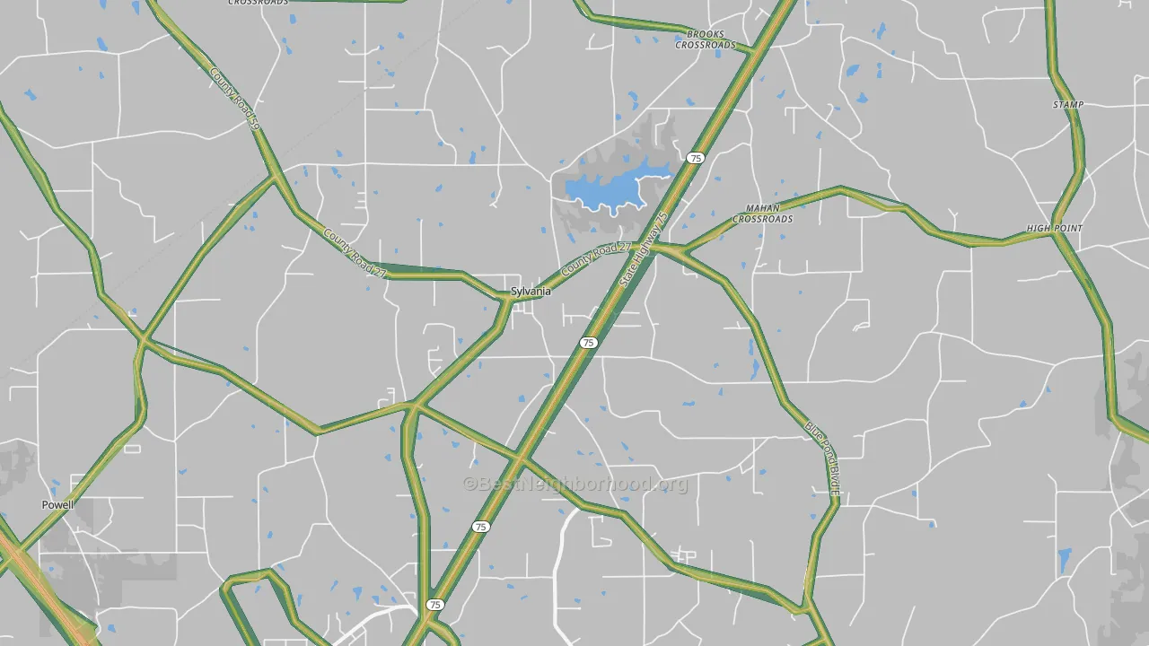 Sylvania, AL Map of Noise Levels in Sylvania