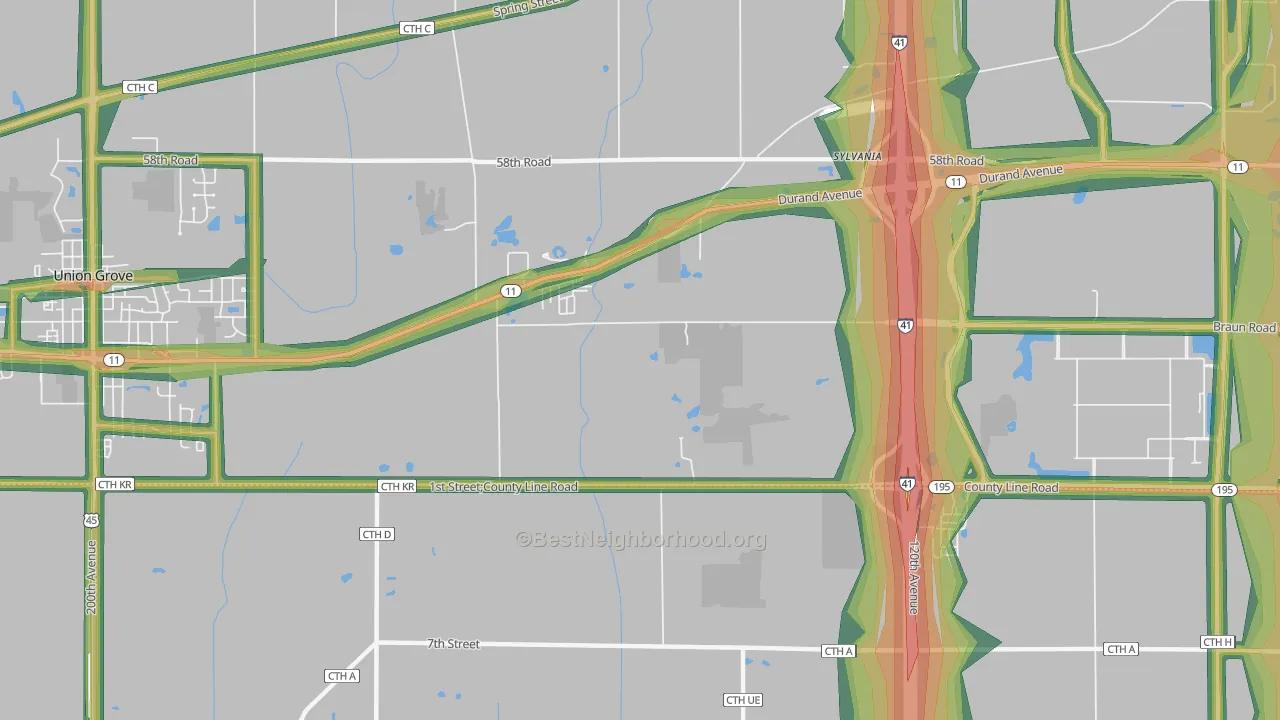 Sylvania, WI Map of Noise Levels in Sylvania