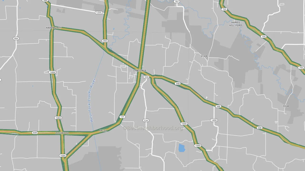 Symsonia, KY Map of Noise Levels in Symsonia