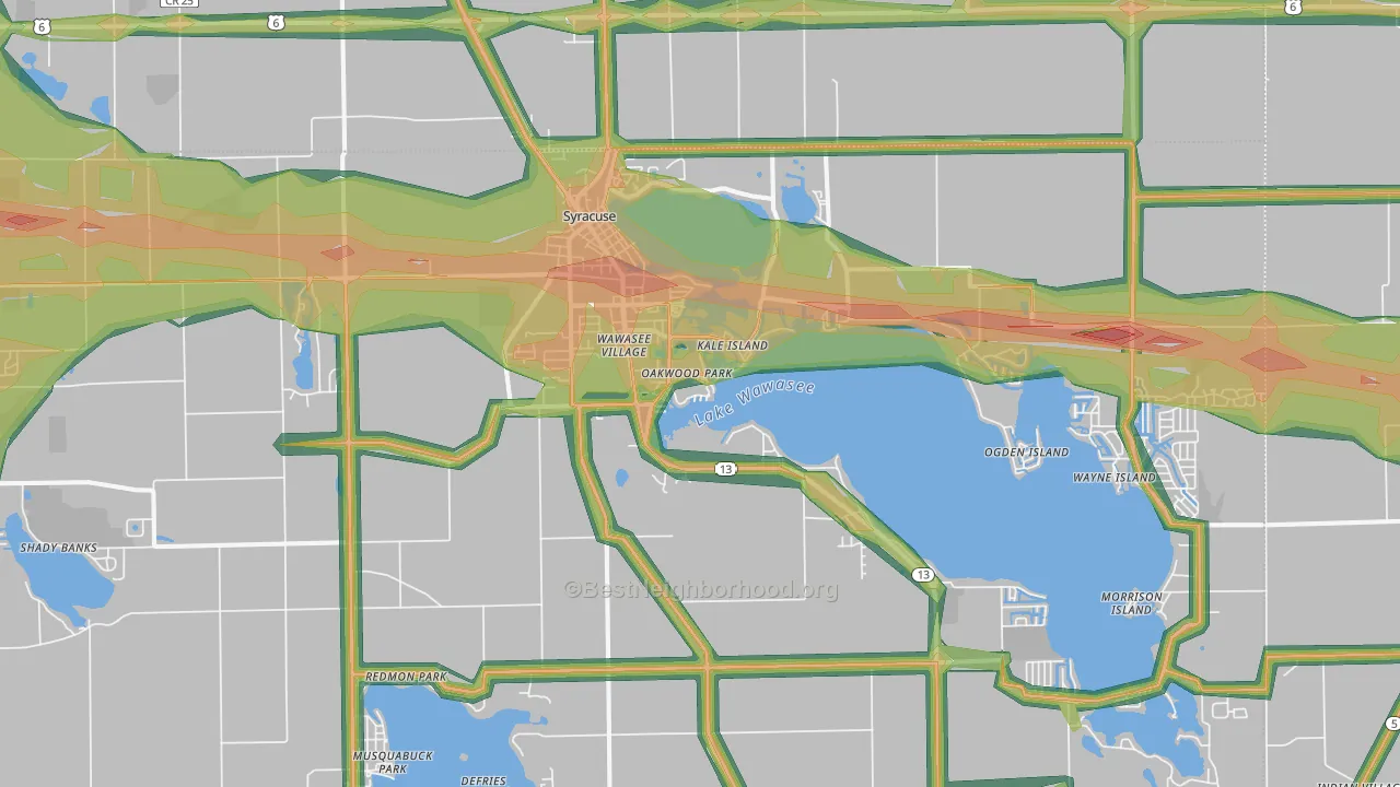 Syracuse, IN Map of Noise Levels in Syracuse