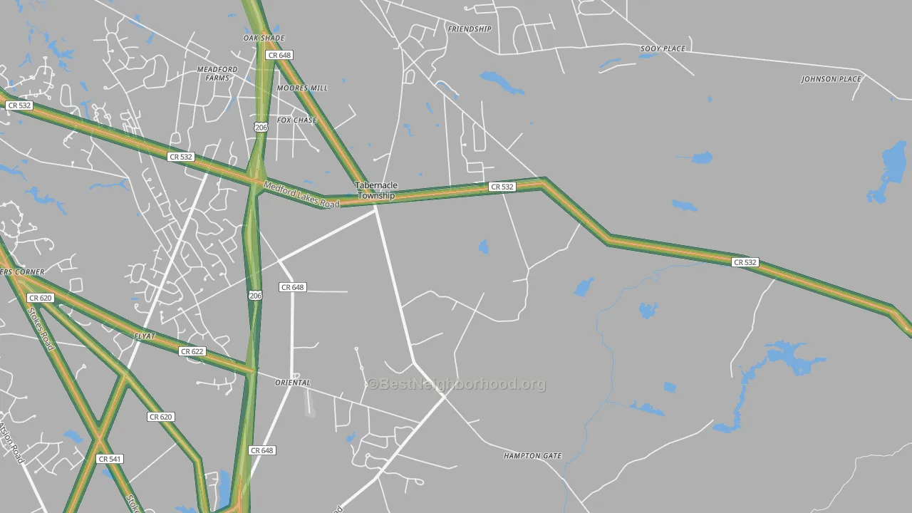 Tabernacle, NJ Map of Noise Levels in Tabernacle