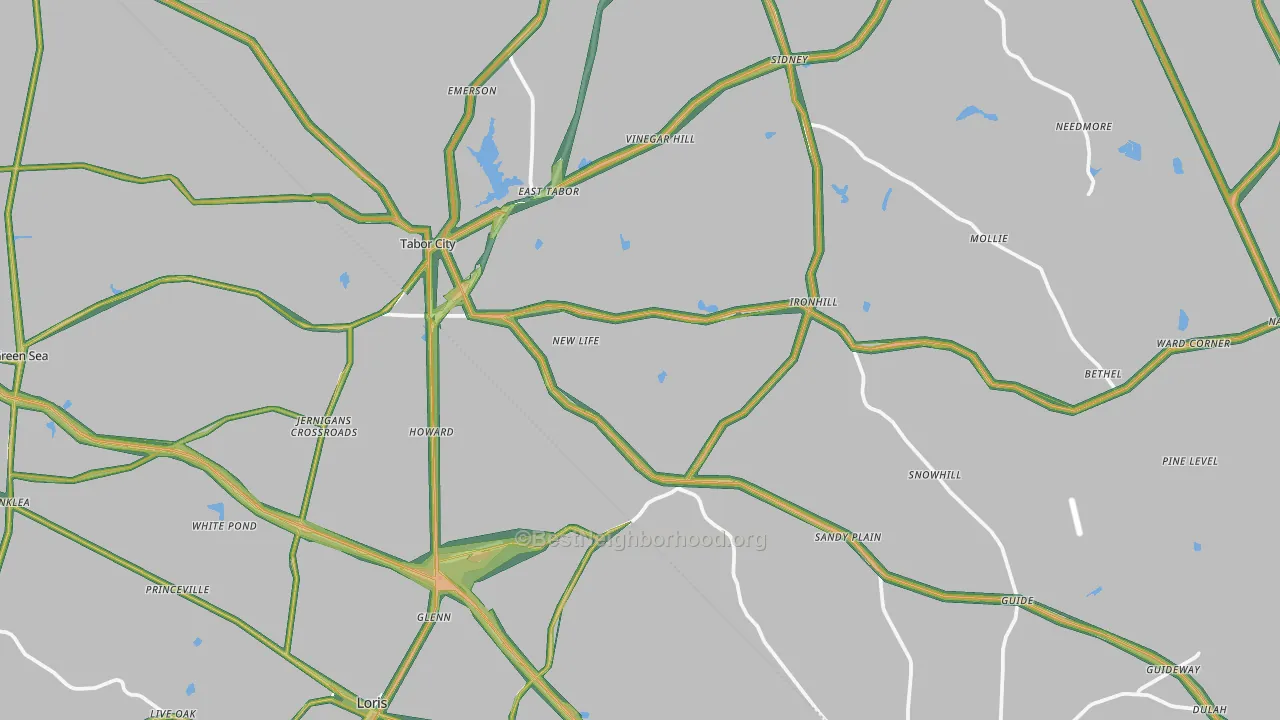 Tabor City, NC Map of Noise Levels in Tabor City