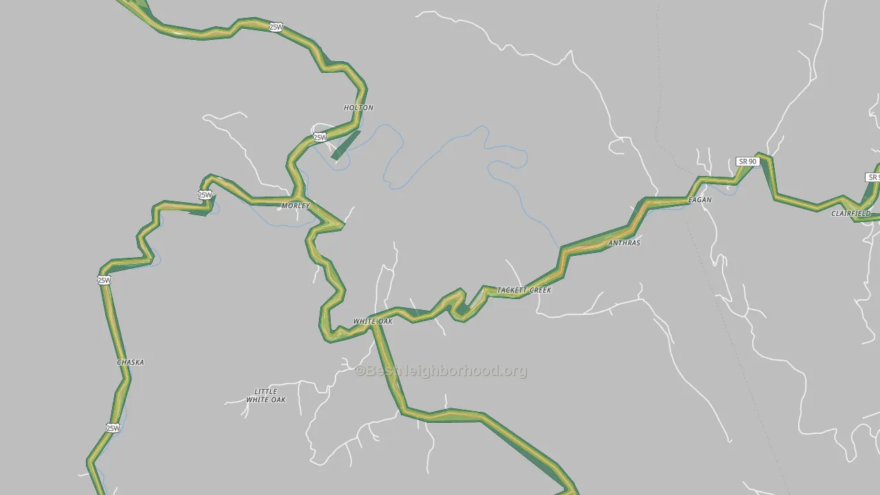 Tackett Creek, TN Map of Noise Levels in Tackett Creek