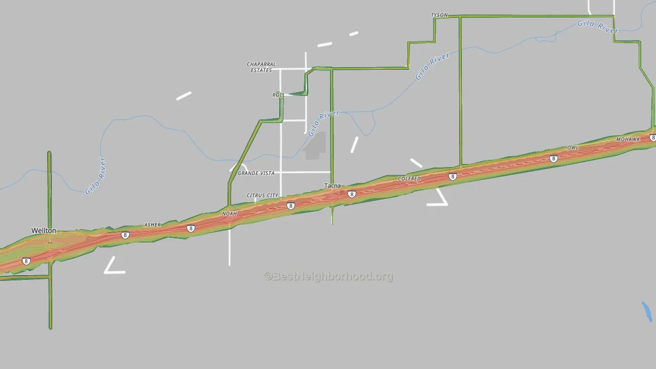 Tacna, AZ Map of Noise Levels in Tacna