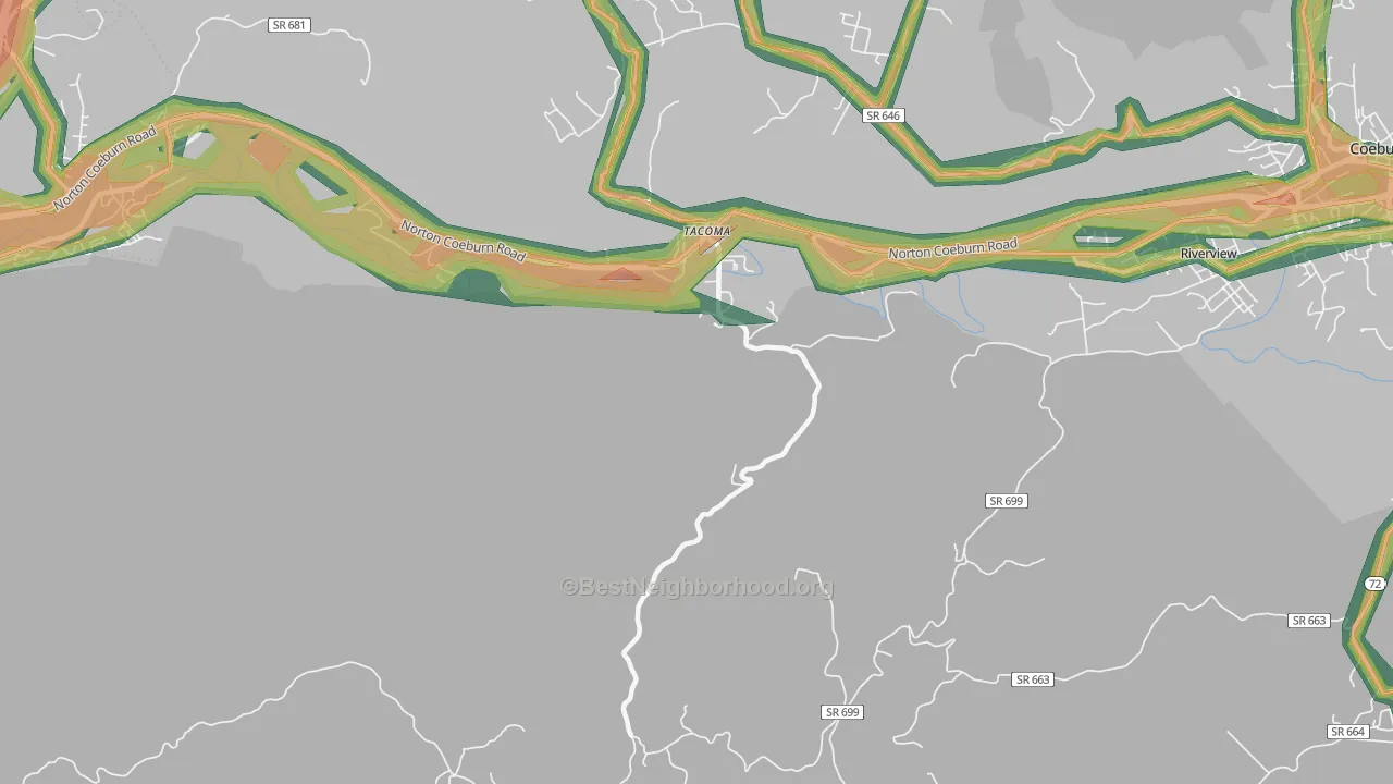 Tacoma, VA Map of Noise Levels in Tacoma