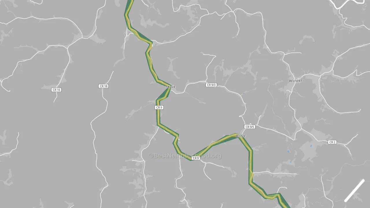 Tague, WV Map of Noise Levels in Tague