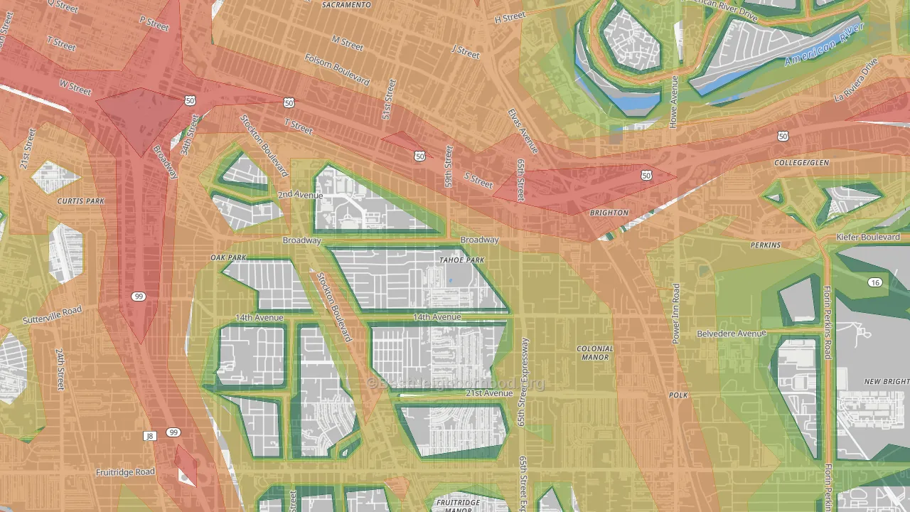 Tahoe Park, Sacramento, CA Map of Noise Levels in Tahoe Park