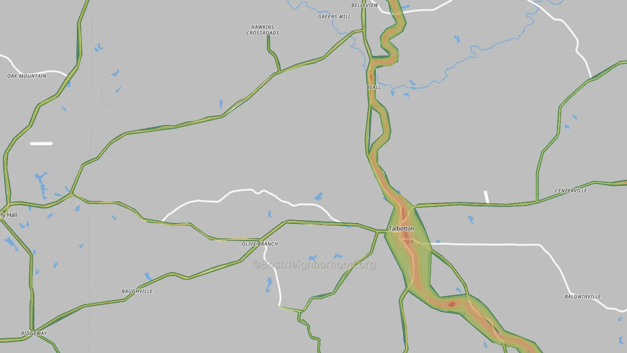 Talbot County, GA Map of Noise Levels in Talbot County