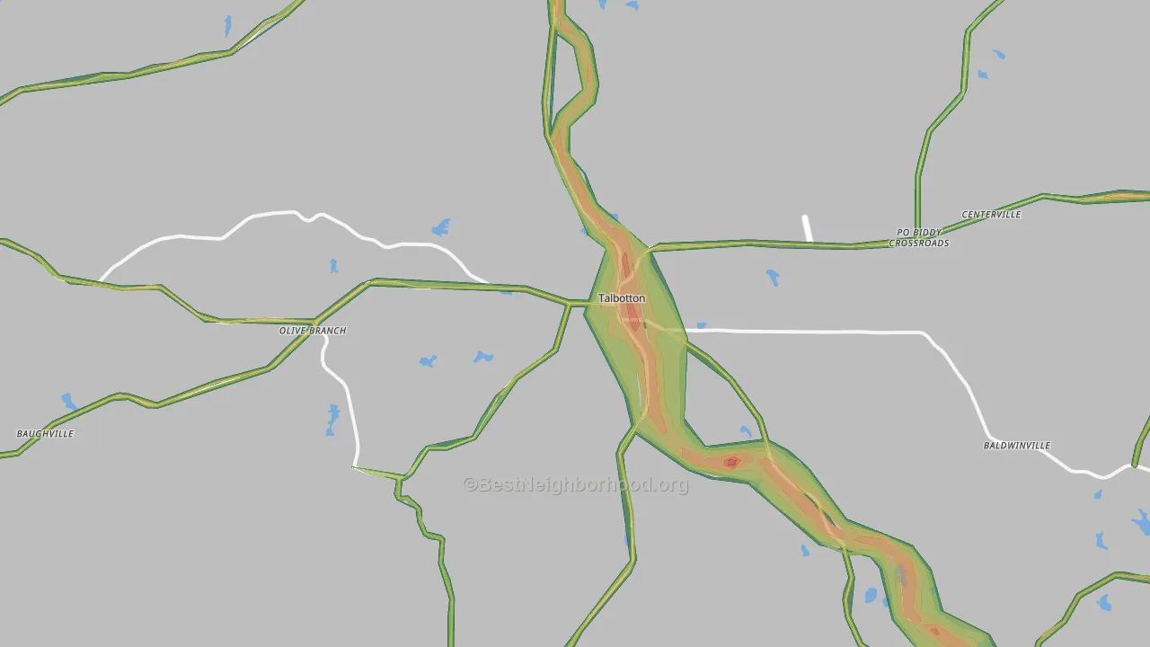 Talbotton, GA Map of Noise Levels in Talbotton