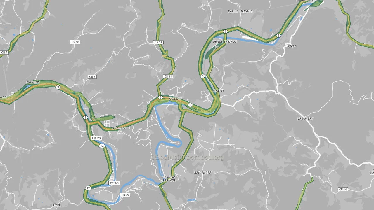 Talcott, WV Map of Noise Levels in Talcott