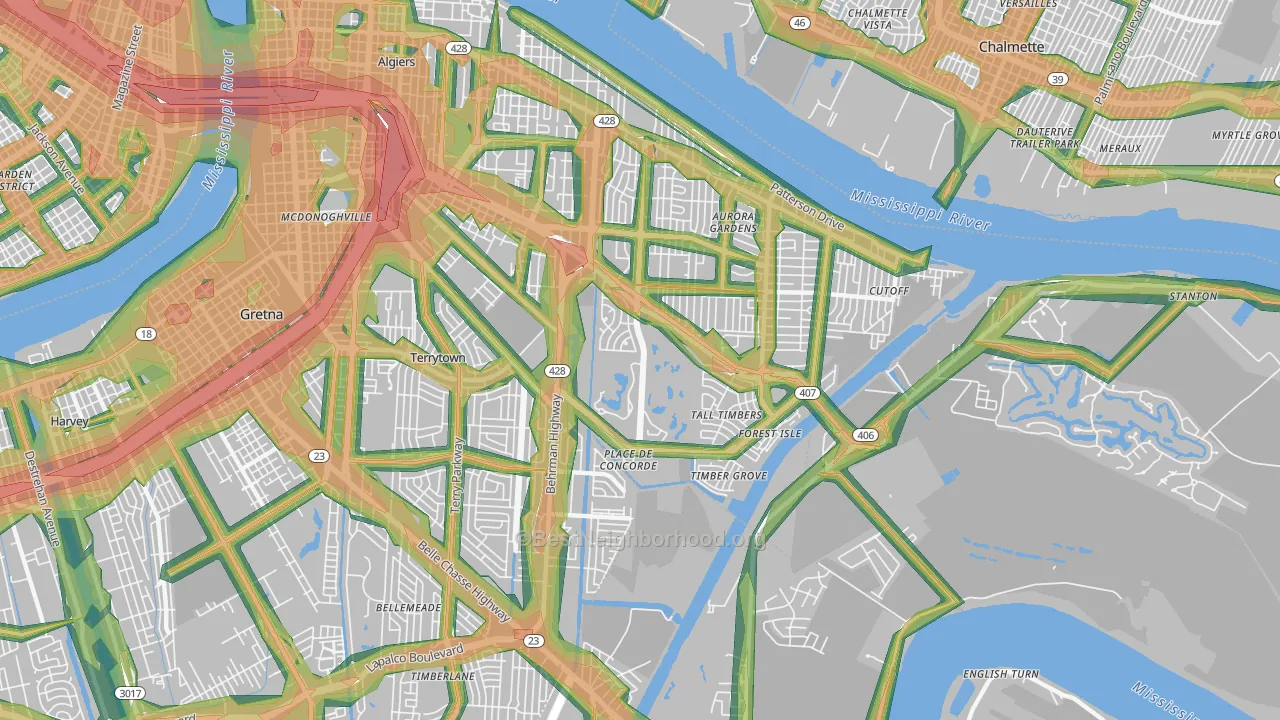 Tall Timbers, New Orleans, LA Map of Noise Levels in Tall Timbers