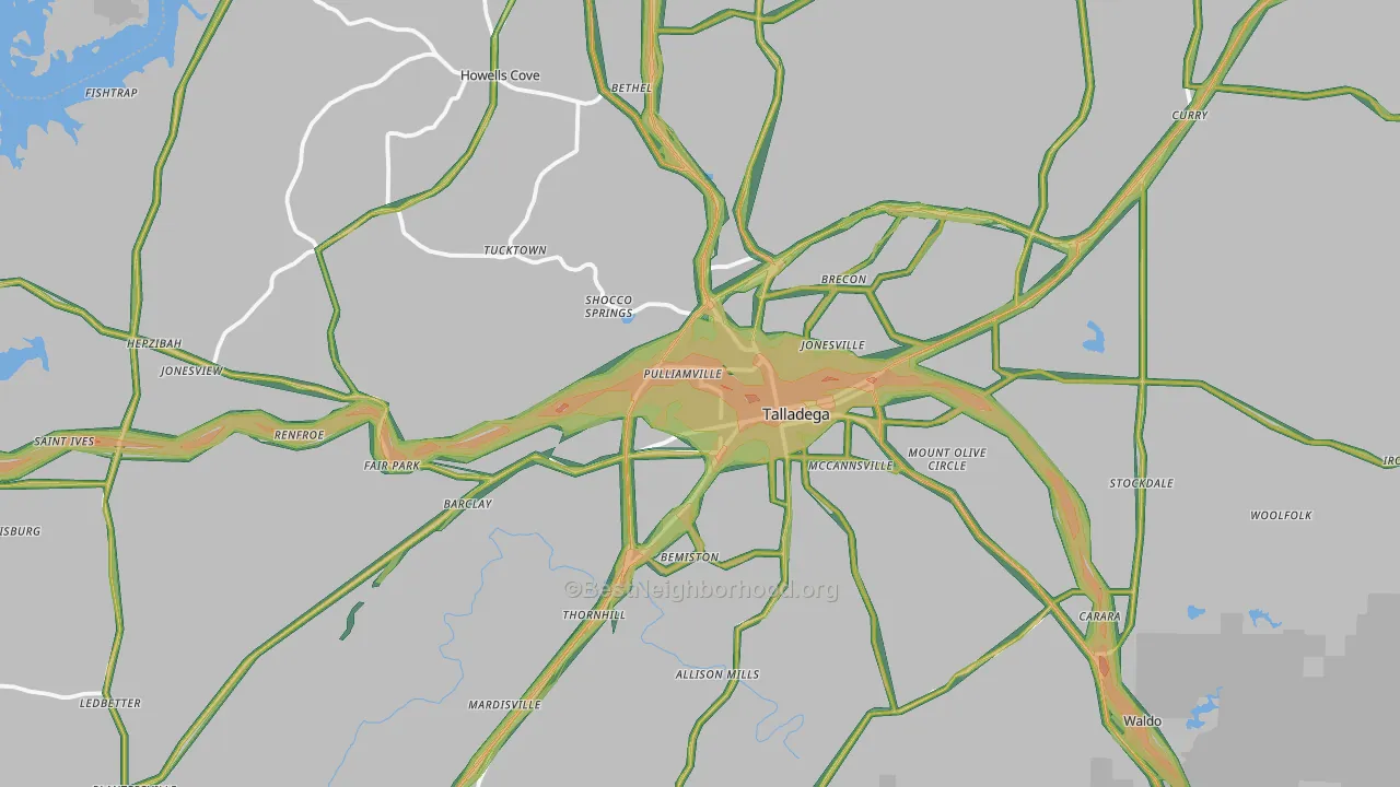 Talladega, AL Map of Noise Levels in Talladega