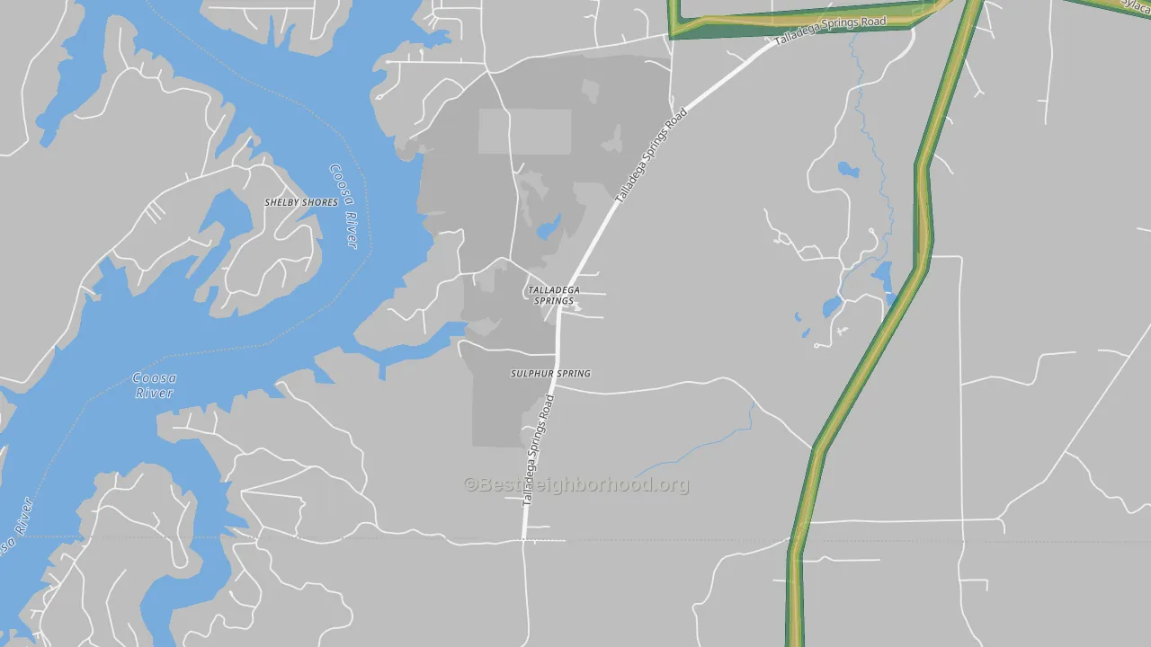 Talladega Springs, AL Map of Noise Levels in Talladega Springs