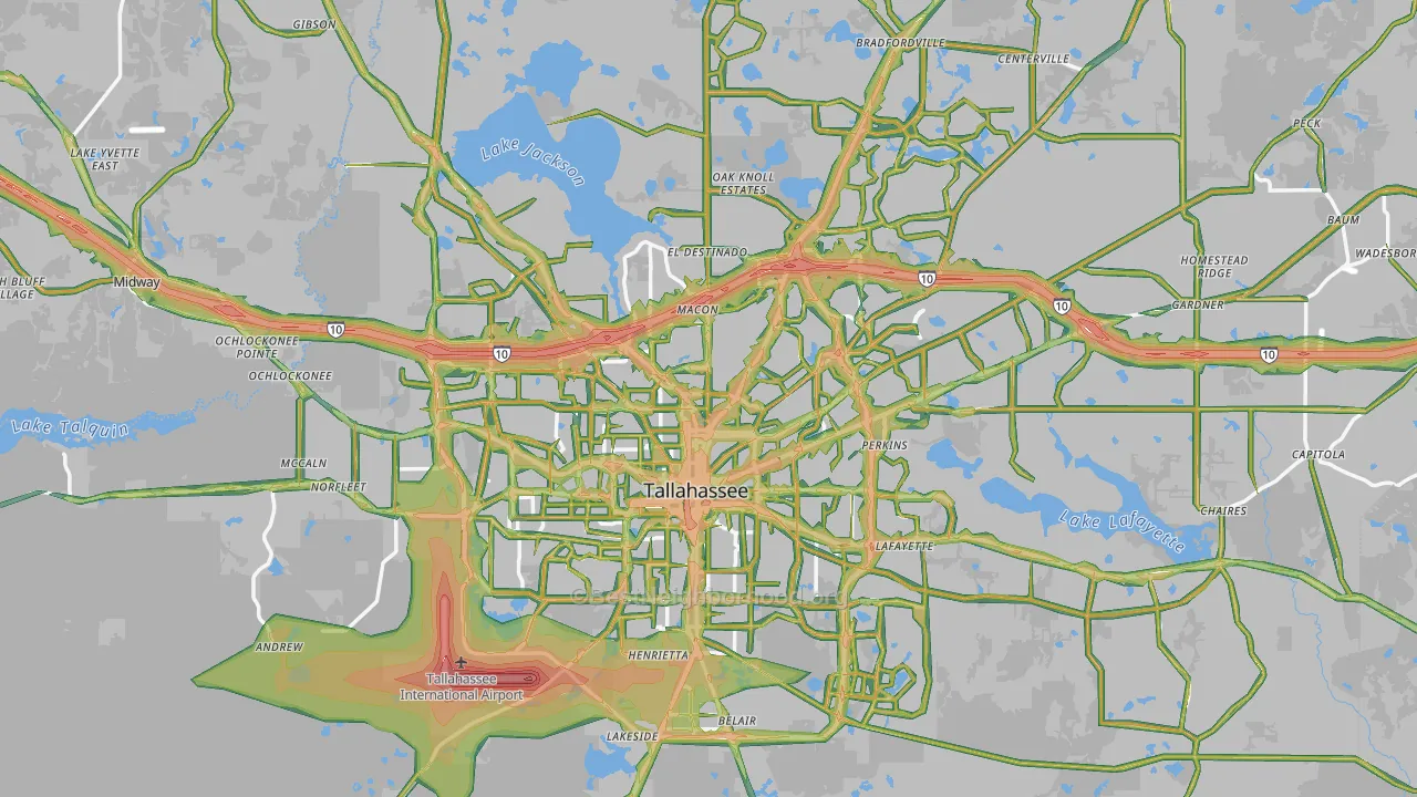 Tallahassee, FL Map of Noise Levels in Tallahassee