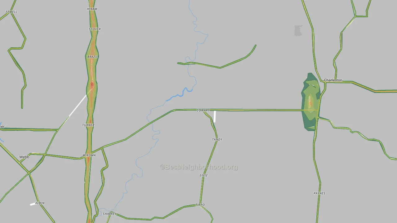 Tallahatchie County, MS Map of Noise Levels in Tallahatchie County