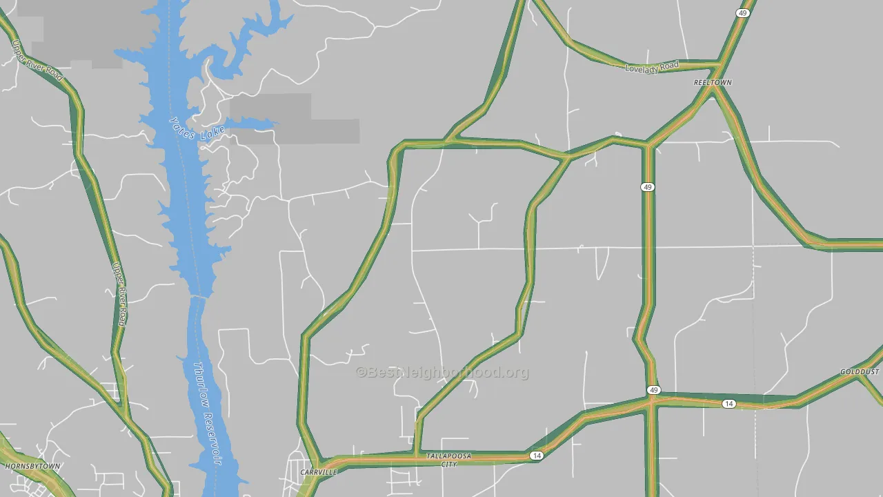 Tallapoosa City, AL Map of Noise Levels in Tallapoosa City