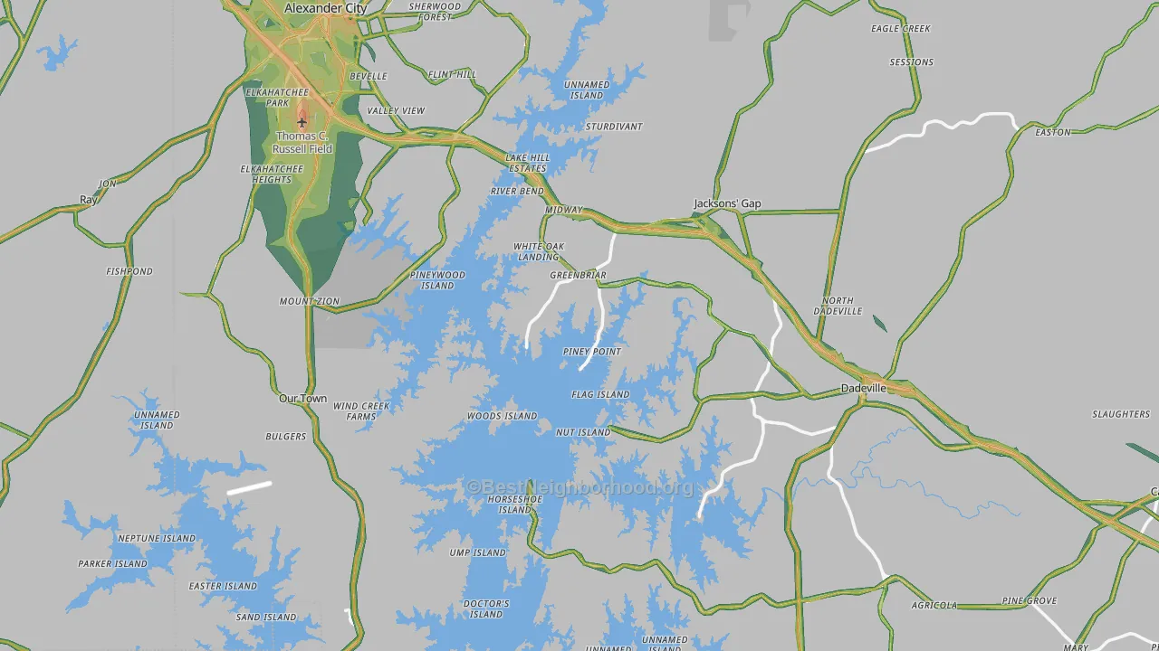 Tallapoosa County, AL Map of Noise Levels in Tallapoosa County