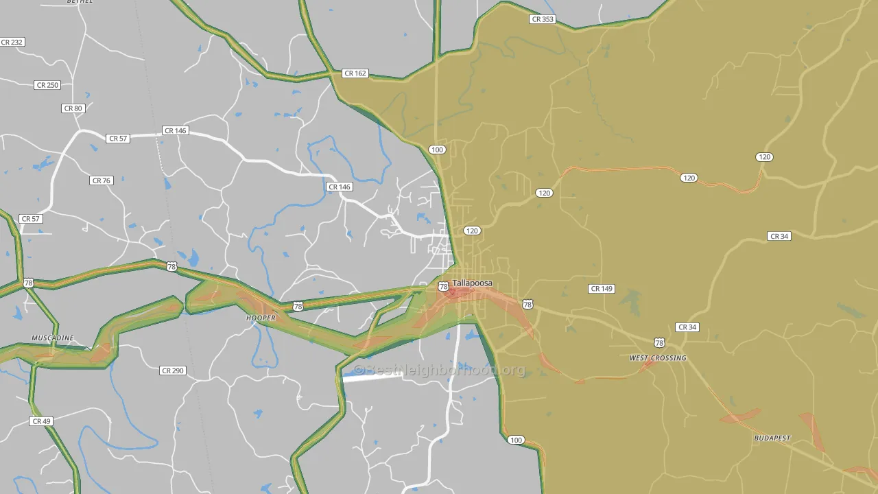 Tallapoosa, GA Map of Noise Levels in Tallapoosa