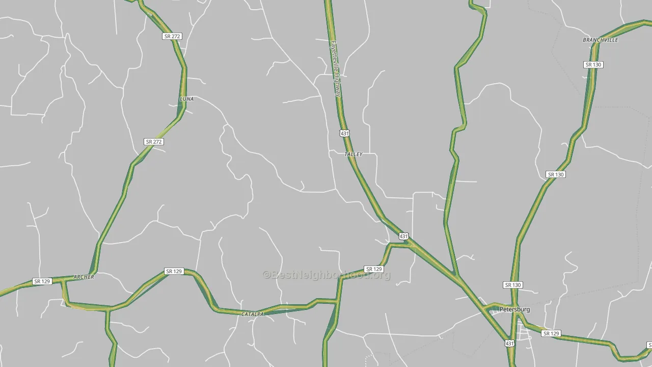 Talley, TN Map of Noise Levels in Talley