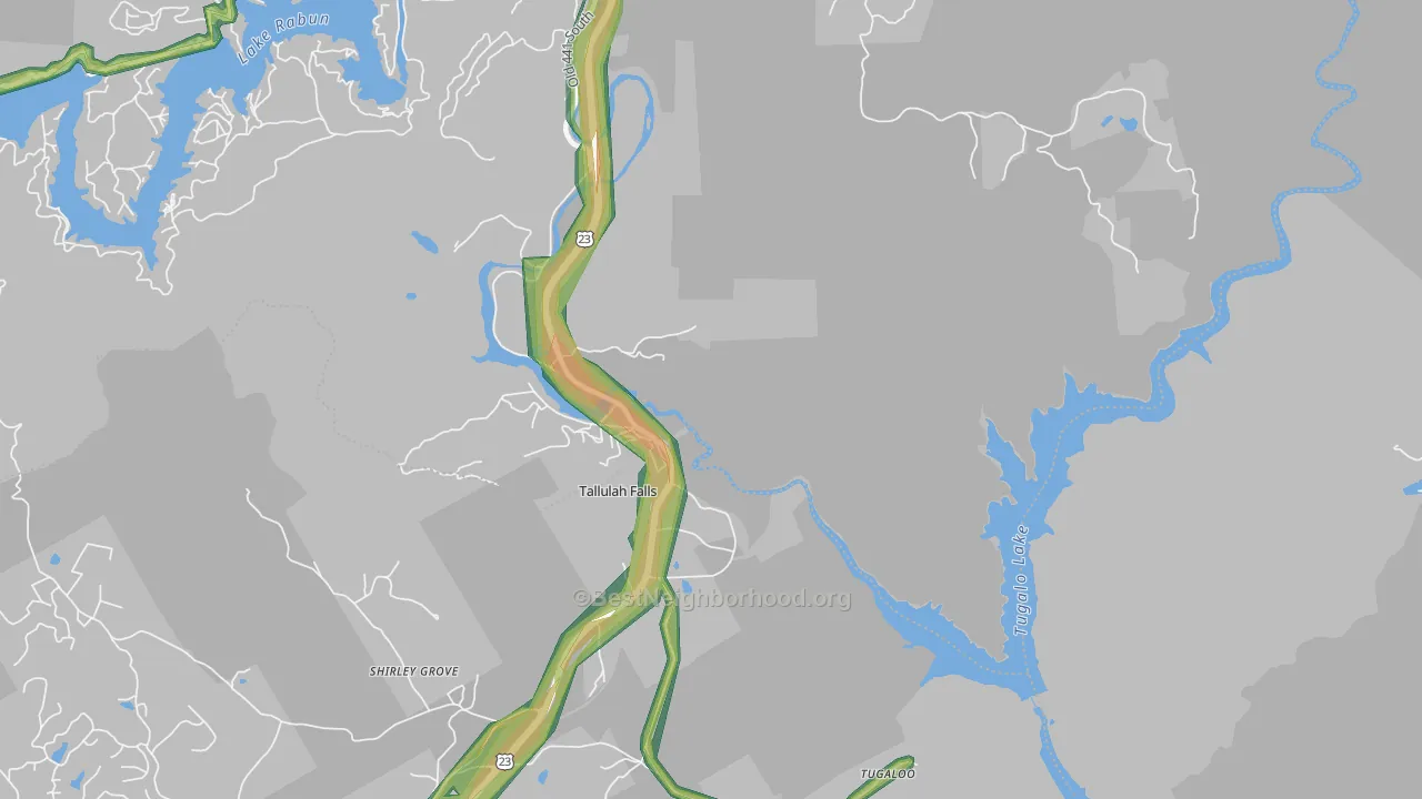 Tallulah Falls, GA Map of Noise Levels in Tallulah Falls