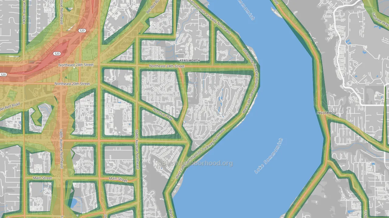 Tam O'shanter, Bellevue, WA Map of Noise Levels in Tam O'shanter