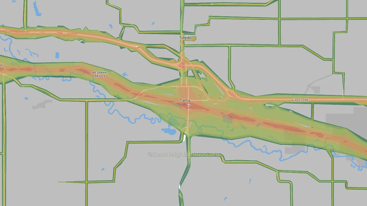 Tama, IA Map of Noise Levels in Tama