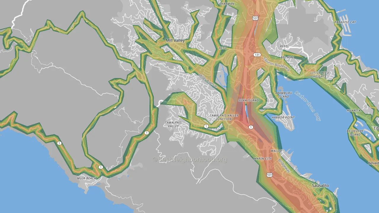 Tamalpais-Homestead Valley, CA Map of Noise Levels in Tamalpais-Homestead Valley