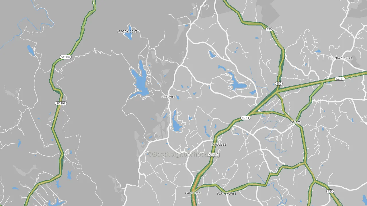 Tamassee, SC Map of Noise Levels in Tamassee