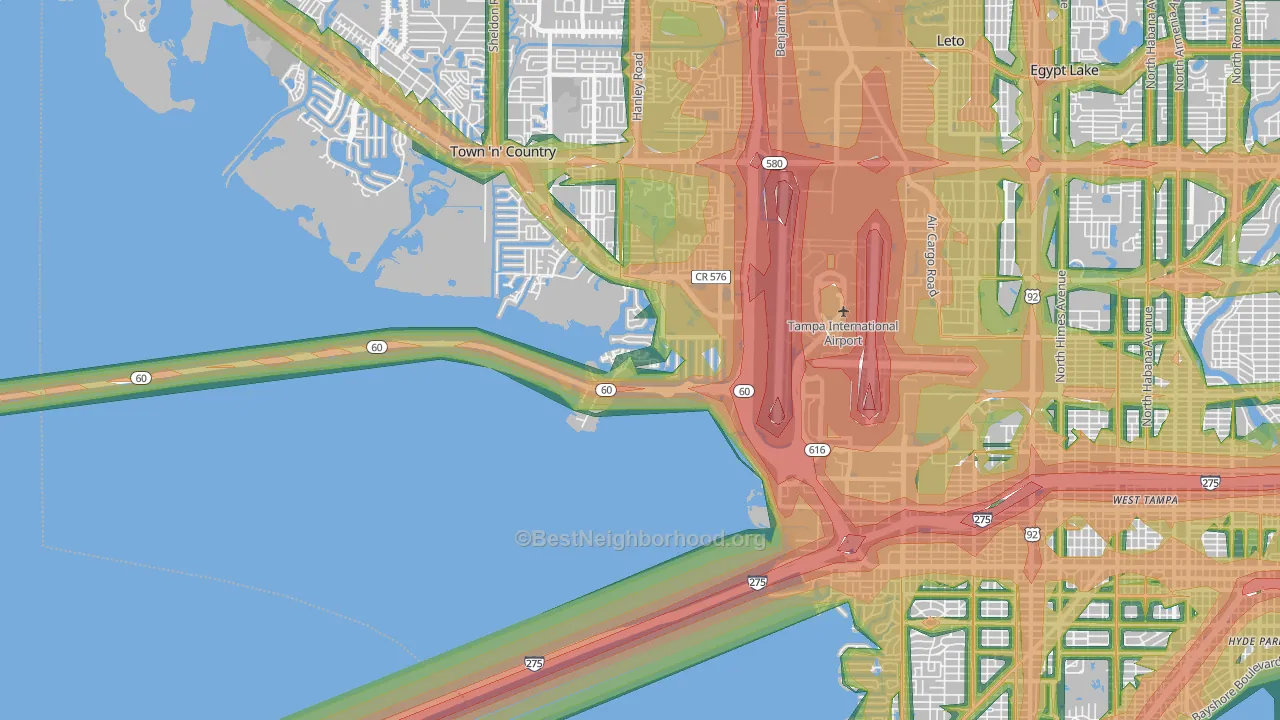 Tampa International Airport Area, Tampa, FL Map of Noise Levels in Tampa International Airport Area