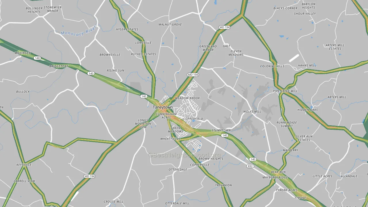 Taneytown, MD Map of Noise Levels in Taneytown