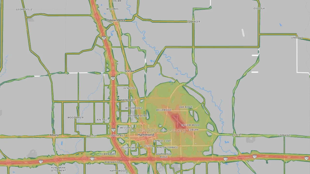 Tangipahoa Parish, LA Map of Noise Levels in Tangipahoa Parish