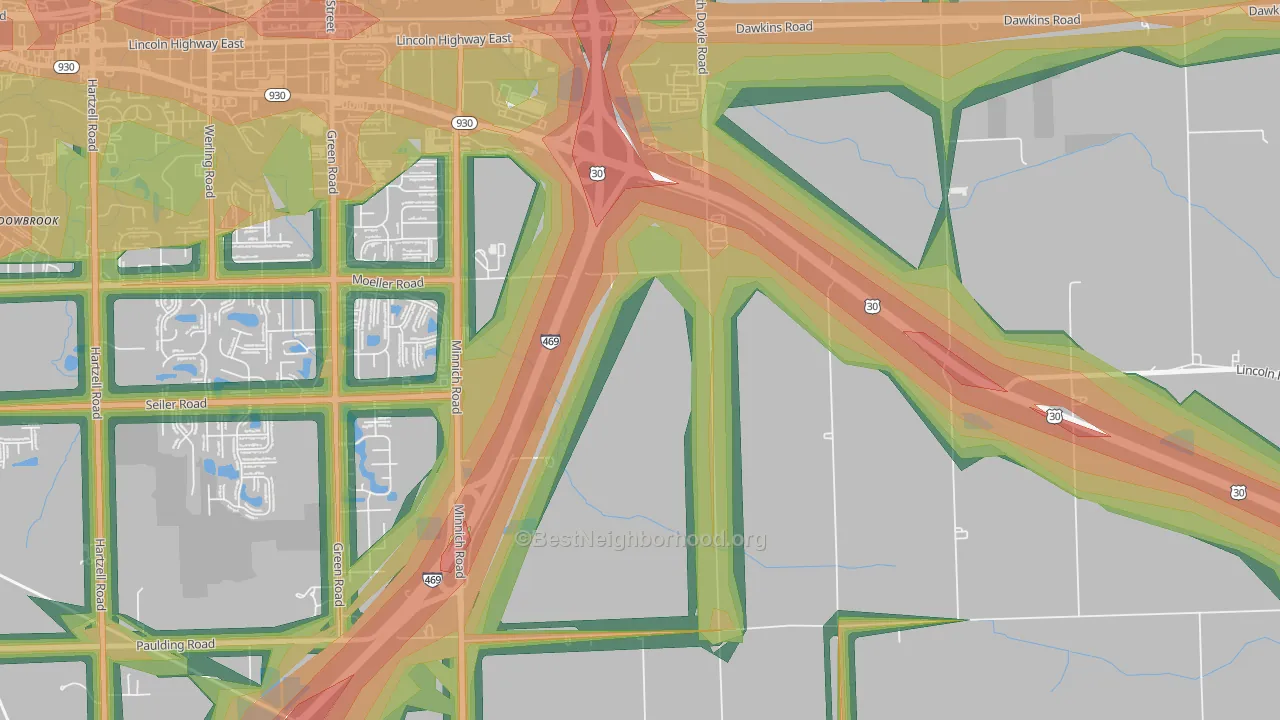 Tanglewood, IN Map of Noise Levels in Tanglewood