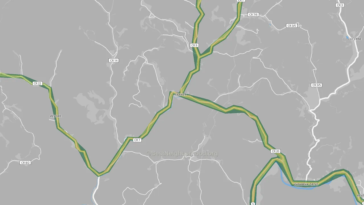 Tanner, WV Map of Noise Levels in Tanner
