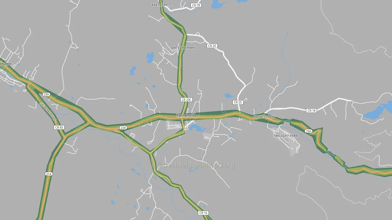 Tannersville, NY Map of Noise Levels in Tannersville