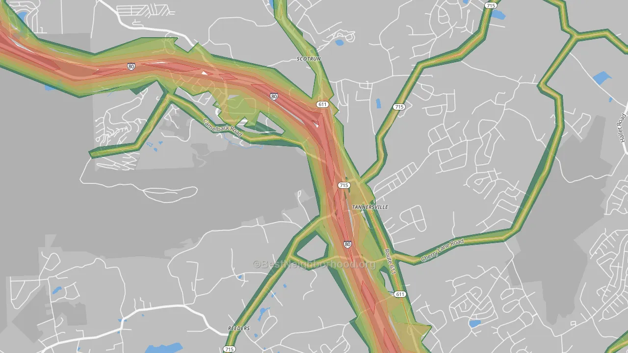 Tannersville, PA Map of Noise Levels in Tannersville