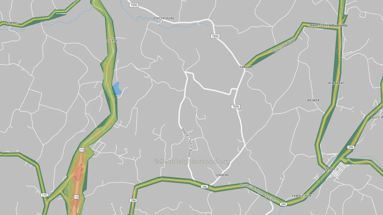Tanoma, PA Map of Noise Levels in Tanoma